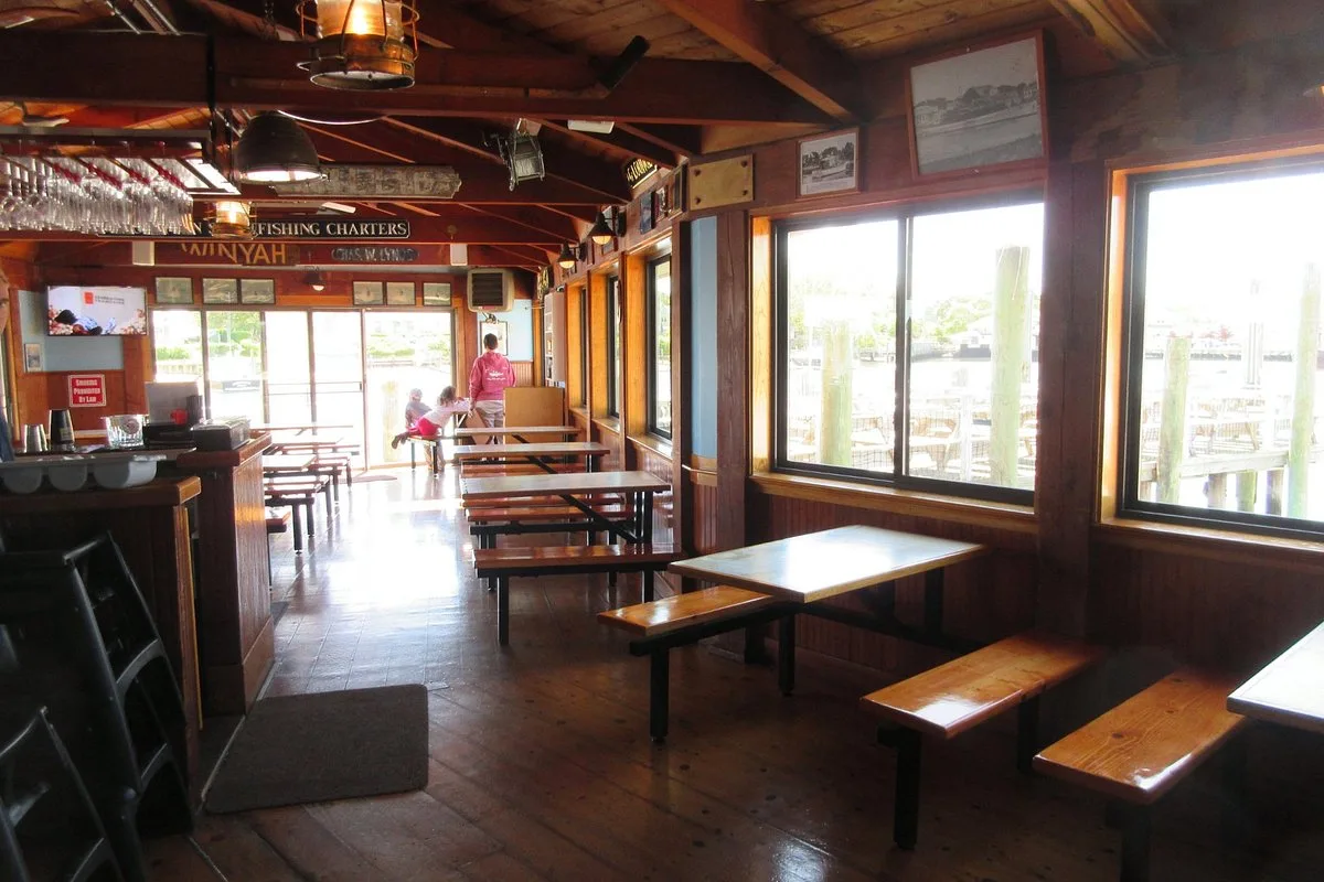Indoor dining room with harbor views